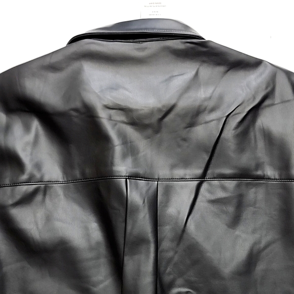 NWT French Connection Women's Crolenda Button Up Black Faux Leather Top Sz L - Picture 4 of 12